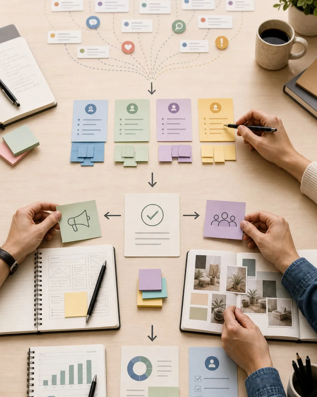 Marketing team workflow moving from public conversation signals to a clear decision path