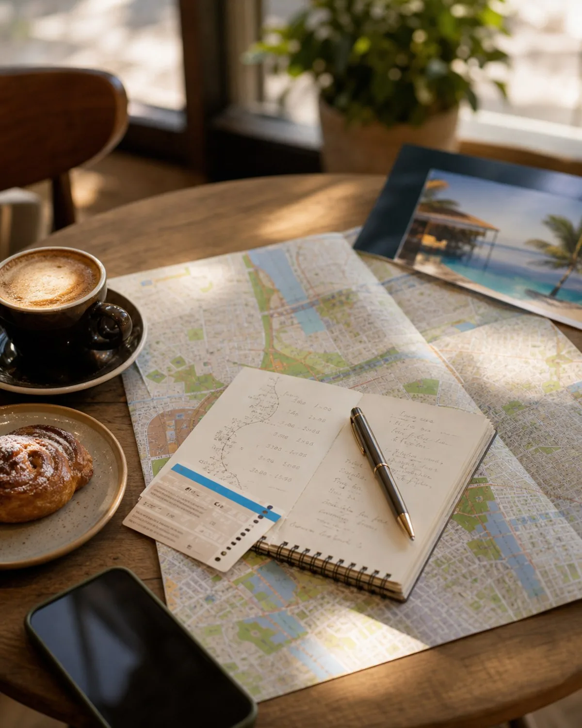 Neighborhood planning cues on a cafe table